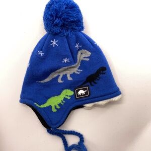Turtle Fur Toddlers Dinosaur T-Rex Winter Hat Pom and Ear Flaps Blue